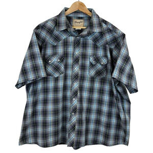 Wrangler Western Fashion Pearl Snap Shirt Men's 3XL BIG 3XB Plaid Short Sleeve‎